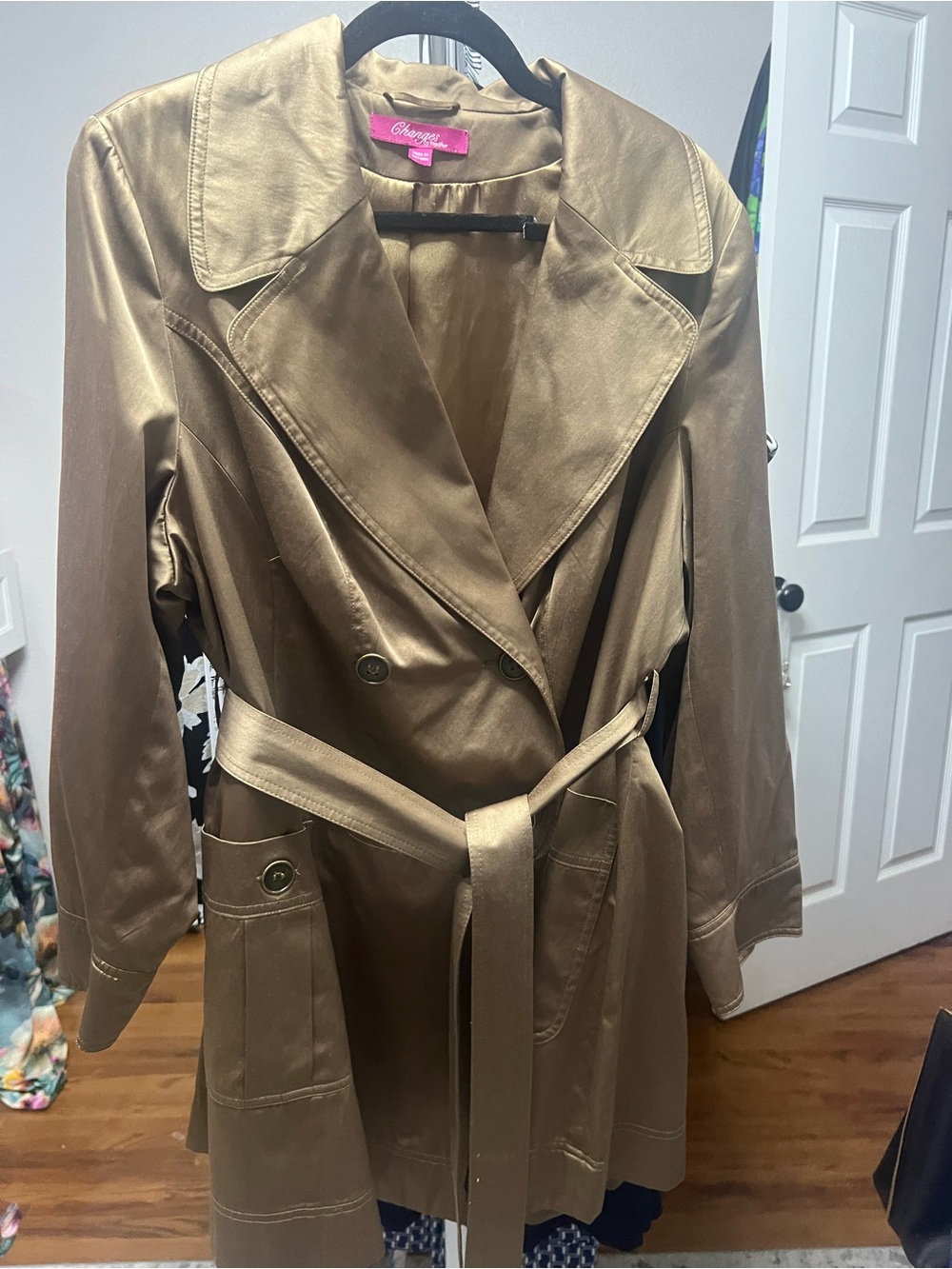 Champagne Metallic Gold Trench Coat with Waist Tie
